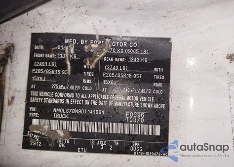 2013 Ford Transit Connect Xlt z USA, uszkodzony, nr VIN NM0LS7BN9DT141661